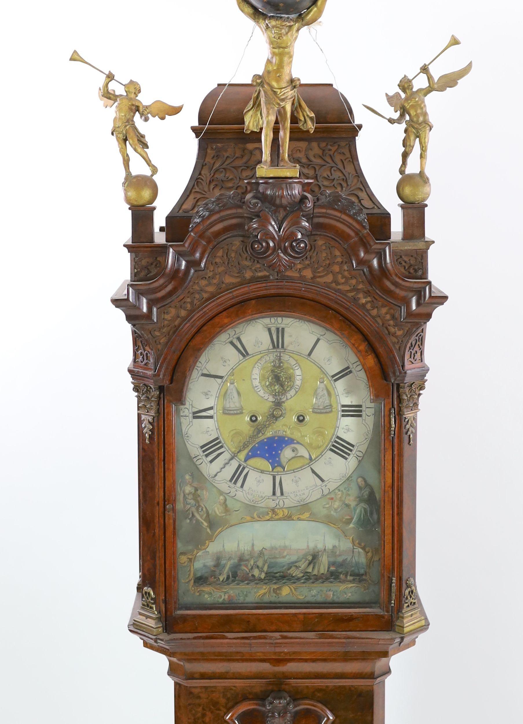 Paulus Bramer En Zoon of Amsterdam. An 18th century Dutch walnut repeating 8-day alarum longcase clock H.275cm. W. 68cm.